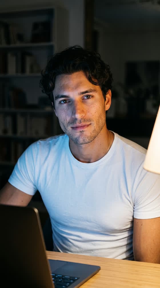 The same avatar at the office at night