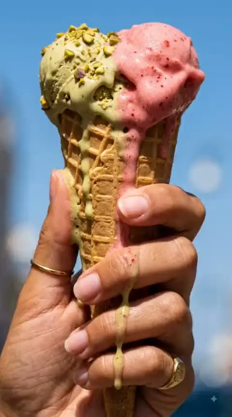 Cornet de glace tenu en plein soleil